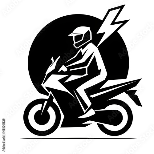 Electric Motorcycle Rider:  A stylized illustration of a motorcycle rider, wearing a helmet,  powered by electricity,  with a lightning bolt graphic.
