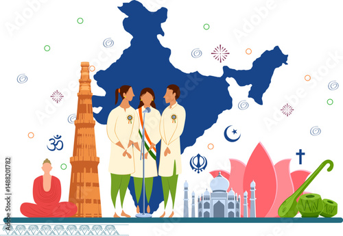 illustration of flat minimal simplistic background for 26 January Happy Republic Day of India