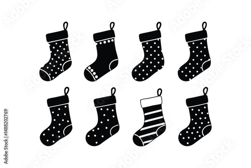 Christmas Stocking Icon Silhouette Vector Bundle Design