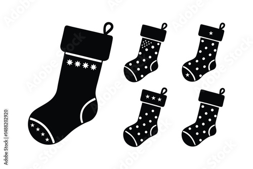 Christmas Stocking Icon Silhouette Vector Bundle Design