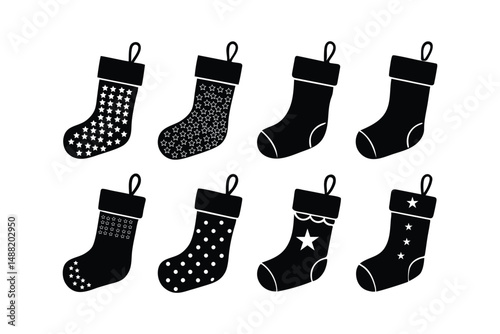 Christmas Stocking Icon Silhouette Vector Bundle Design