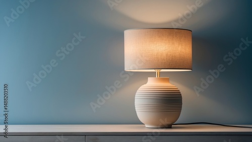 Modern lamp set on table adjacent to wall photo