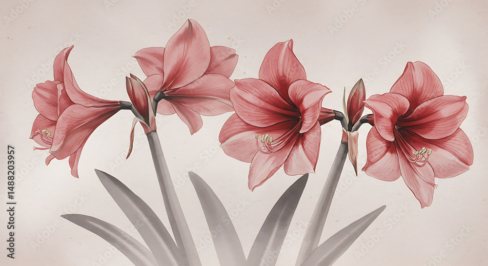 Obraz premium Amaryllis Flowers Botanical Illustration Vintage Style Elegant Floral Design