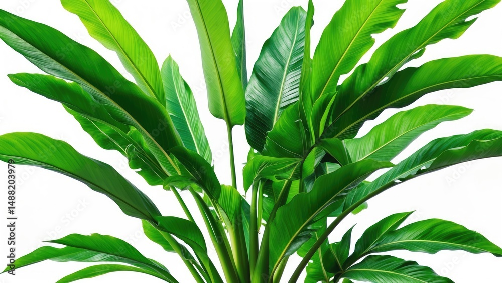 Fototapeta premium Beautiful tropical garden scene with exotic plants, flowers, and vibrant patterns