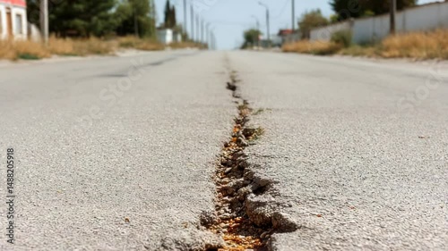 Cracked road surface illustrating damage and deterioration in urban environment