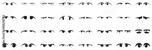 Cartoon Eyes Expression Silhouette Set. Emotive Eye Designs For Animation And Illustration. Isolated Vector Illustration Collection