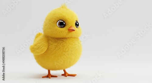 Cute Fluffy Yellow Chick Cartoon Standing