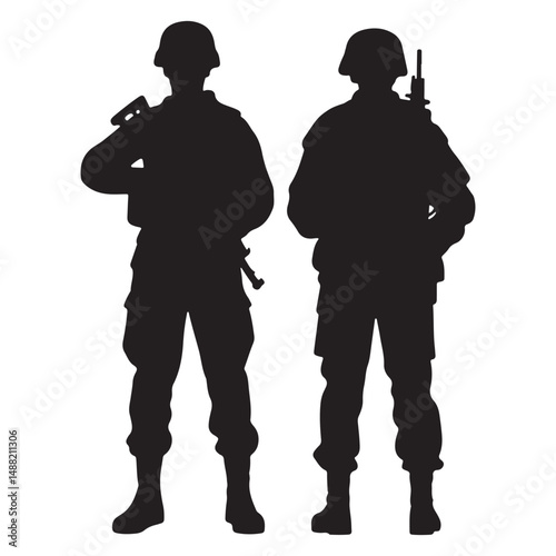 Army silhoutte illustration with a white backraund