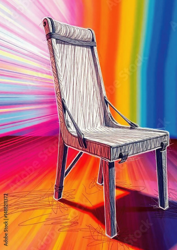 vintage style, rustic, design, four legs, wood grain, hand-drawn, seat, plank, backrest, 