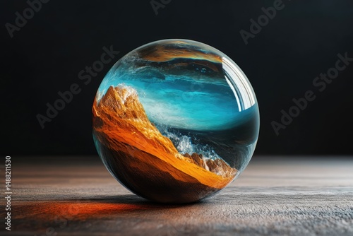 Wallpaper Mural A glass orb captures the essence of a mountain meeting the ocean, a world within a world, serene yet powerful. Torontodigital.ca