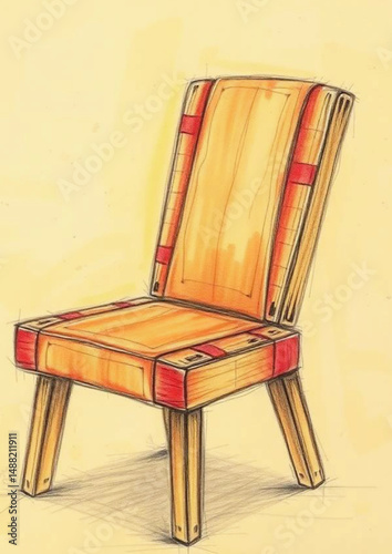 vintage style, rustic, design, four legs, wood grain, hand-drawn, seat, plank, backrest, 