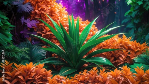 Artistic flat lay of colorful leaves in fluorescent hues.