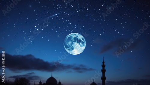 Islamic night sky featuring stars and the moon.