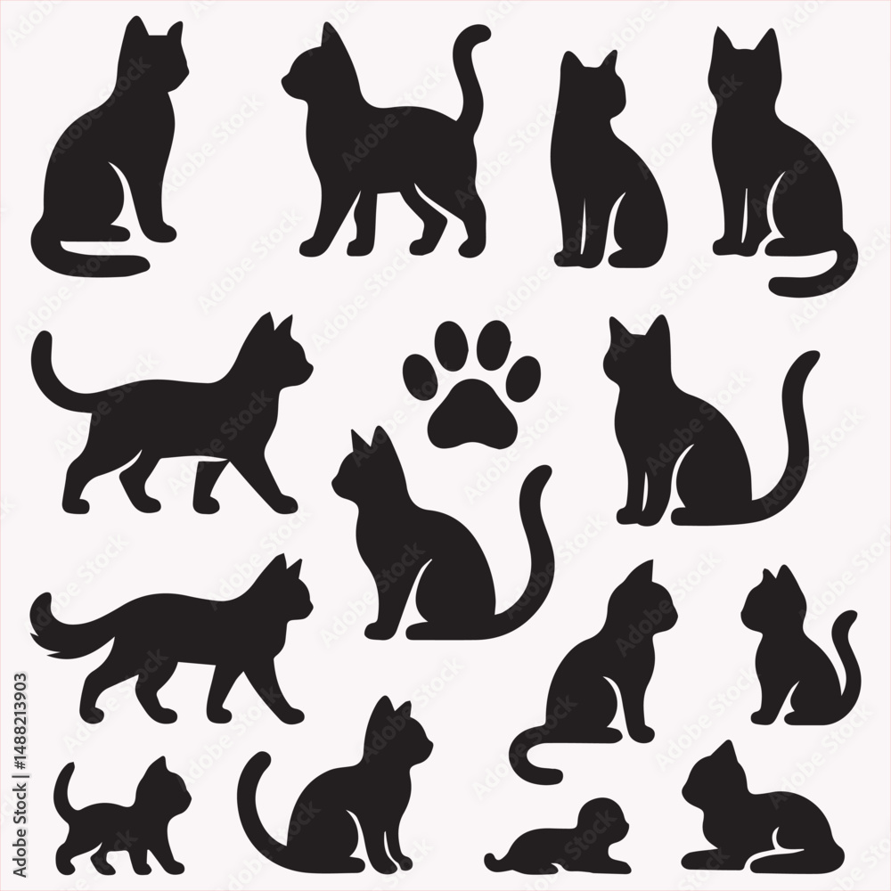 A set of cat silhouettes A set of cat silhouettes