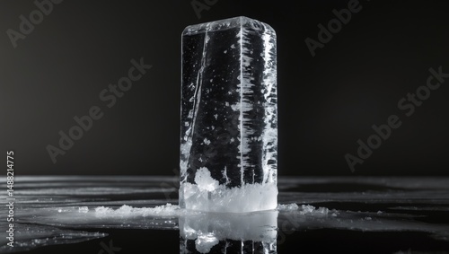 Ice block with a frosty texture and distinct cracks