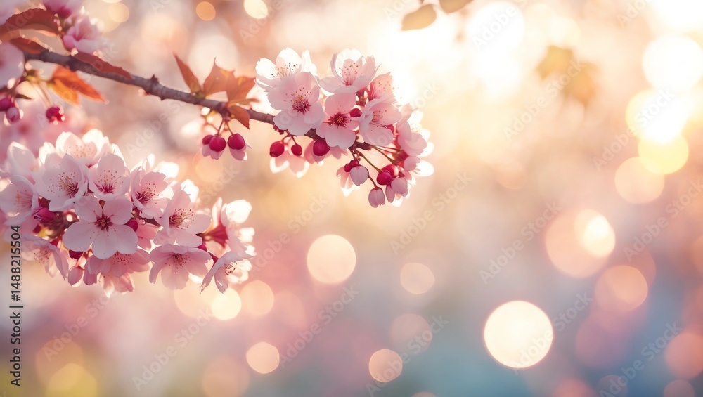 Fototapeta premium Beautiful spring nature scene with pink blooming tree 