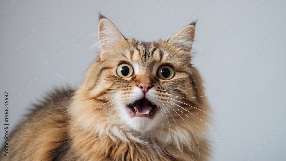 Obraz premium amusing cat portrait with a surprised expression set against a background featuring blank space