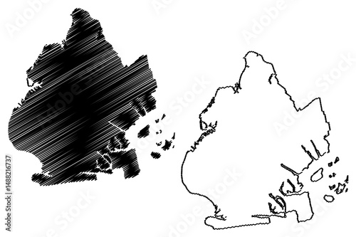 Kings County, New York State (U.S. county, United States of America, USA, U.S., US) map vector illustration, scribble sketch Brooklyn map