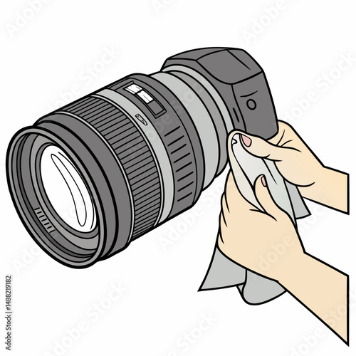 Cleaning camera lens with microfiber cloth