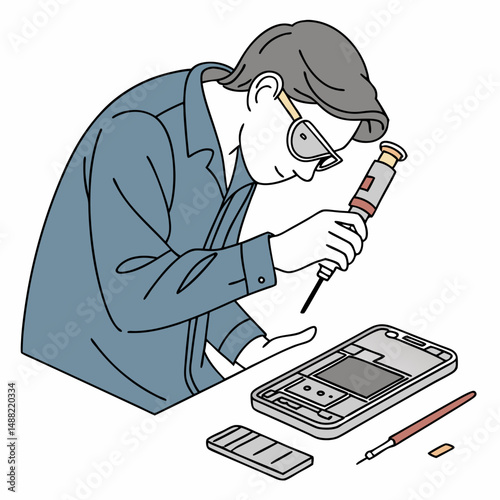 Technician repairing smartphone screen using soldering iron