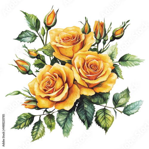 Isolated Transparent Background PNG Image of Elegant Yellow Roses Flower Arrangement Bouquet Decoration