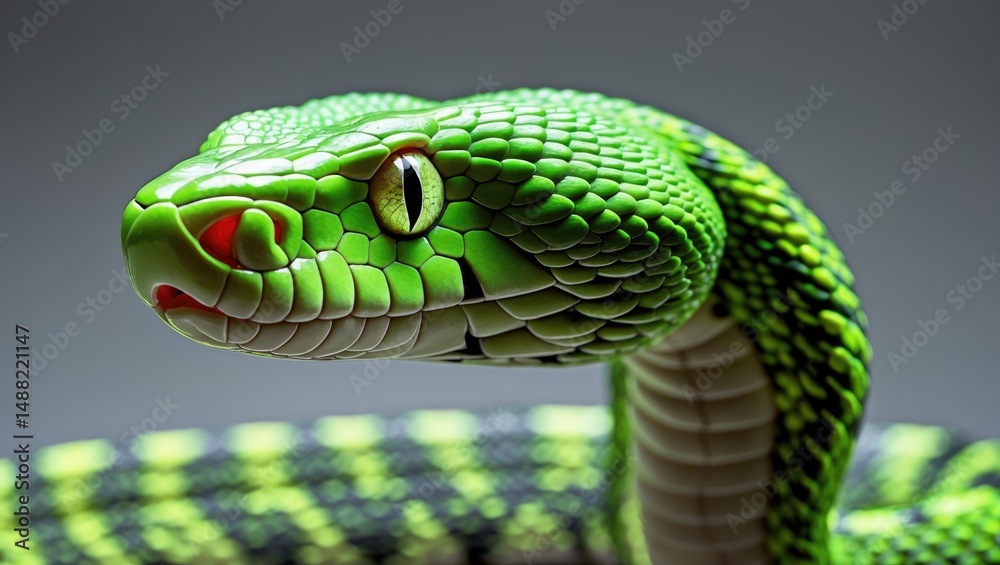 Fototapeta premium Close-up side view of Green albolaris snake, a viper