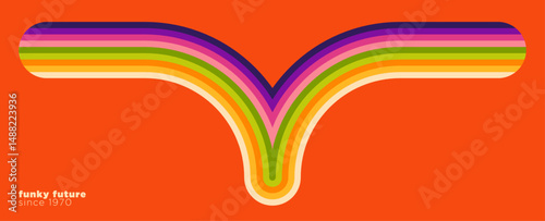 A minimalist, abstract background design inspired by the 1970s, featuring a futuristic retro style and colorful lines. Vector illustration.