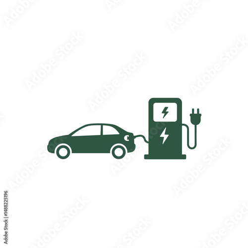 Electric car charging at a green charging station  
