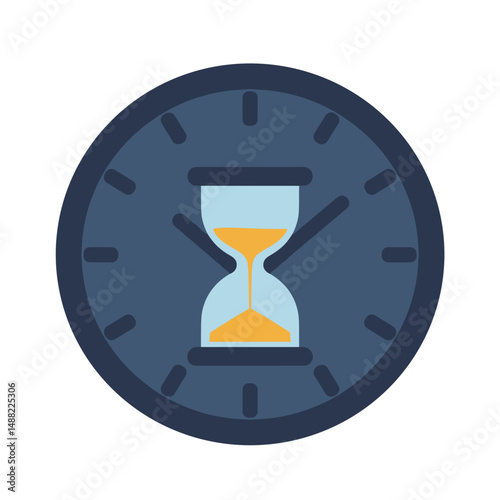 Icon of hourglass clock with blue background and yellow sand  