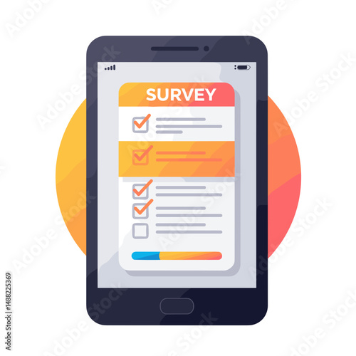 Digital survey form displayed on smartphone with colorful background  
