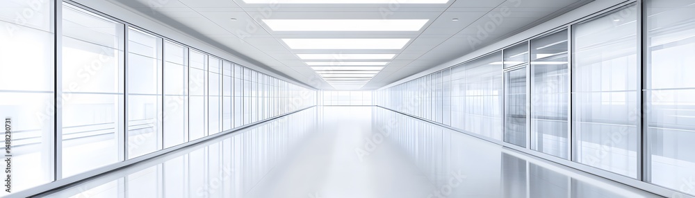 Fototapeta premium Empty modern corridor with large windows.