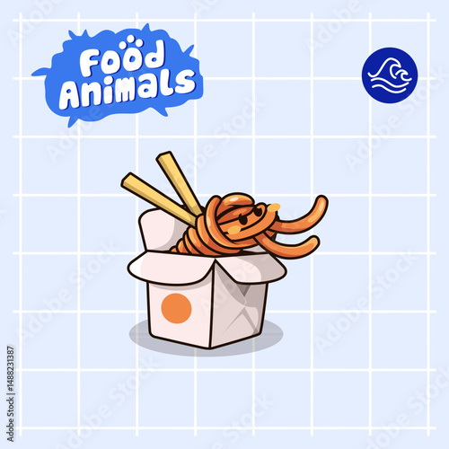 shrimp noodles cartoon mascot logo character