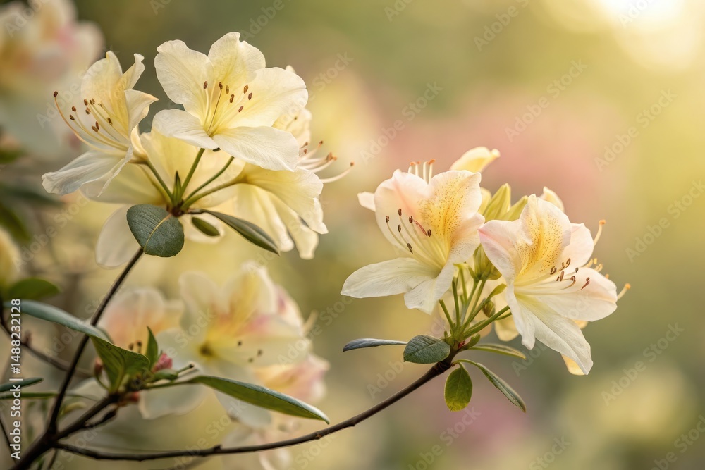 Fototapeta premium Pale yellow azalea flowers bloom beautifully in a garden during springtime
