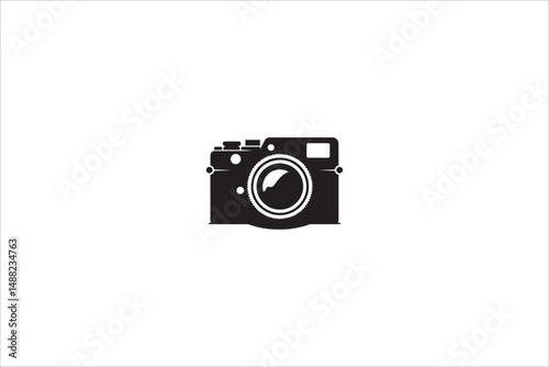 camera  silhouette with a simple, understated design set against a white background