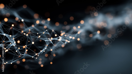 Clean tech pattern with network nodes and glowing abstract chips, AI and data finance background
