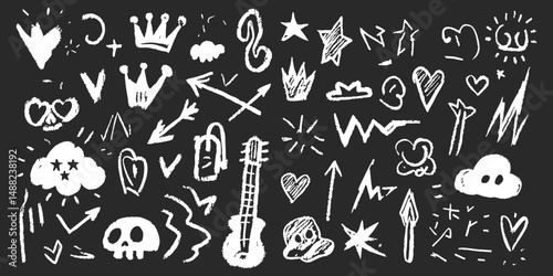 Doodle Elements Silhouette Set. Creative Symbols And Icons For Design Projects Isolated Vector Illustration Collection