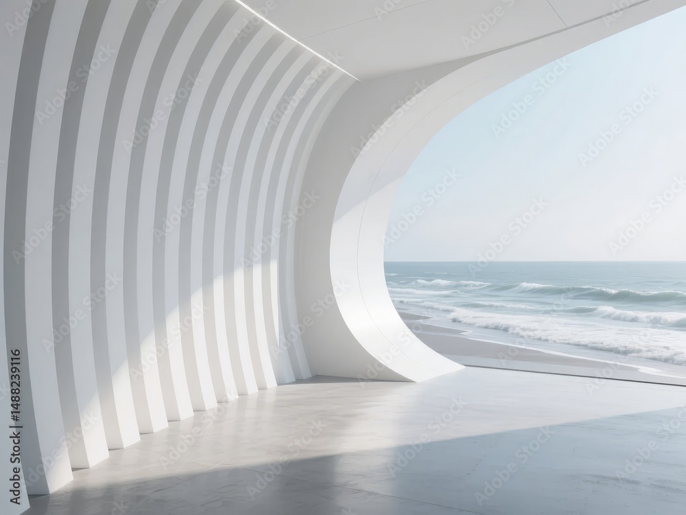 Fototapeta premium Modern Architectural Interior with Ocean View