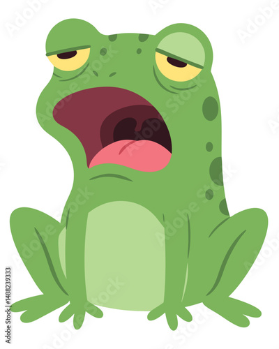 Cartoon Frog Yawning Widely with a Tired Expression and Open Mouth