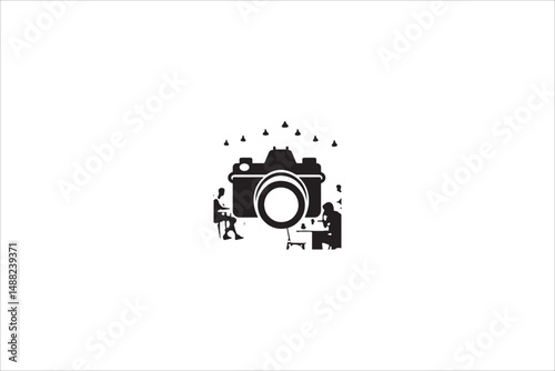 camera  silhouette with a simple, understated design set against a white background
