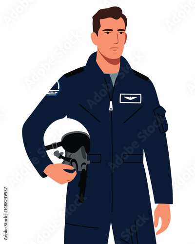 Professional Man in Flight Suit Holding Helmet Exuding Confidence and Readiness for Action