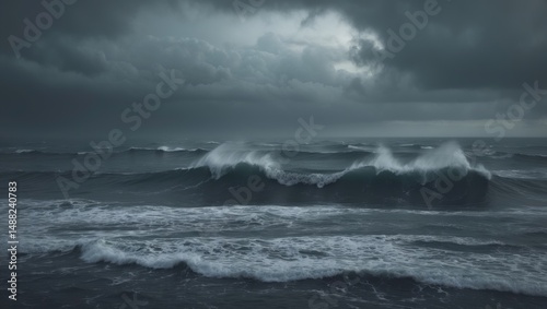 Enormous ocean wave colliding with the shore