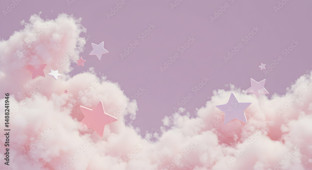 Fototapeta premium pink, white, stars, Pink and White Stars in Fluffy Clouds