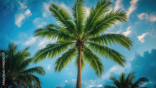 Wallpaper Mural Top view of Washingtonia robusta or fan palm trees with full foliage against a blue sky Torontodigital.ca