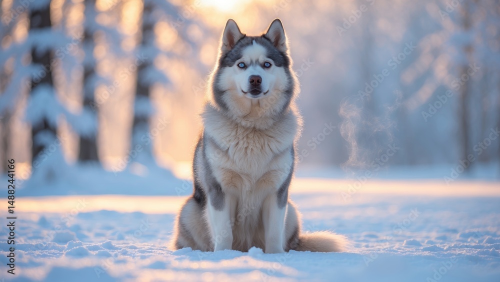 Naklejka premium Pooch in the snow during a day