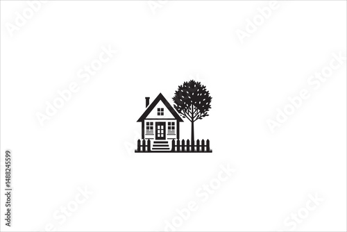 house and building silhouette with a simple, understated design set against a white background