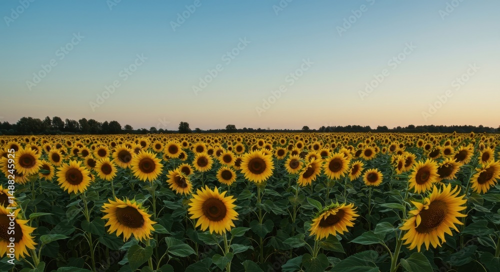 Fototapeta premium Sunflowers field at sunset