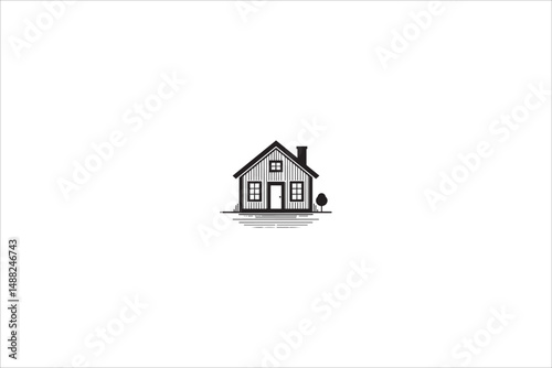 house and building silhouette with a simple, understated design set against a white background