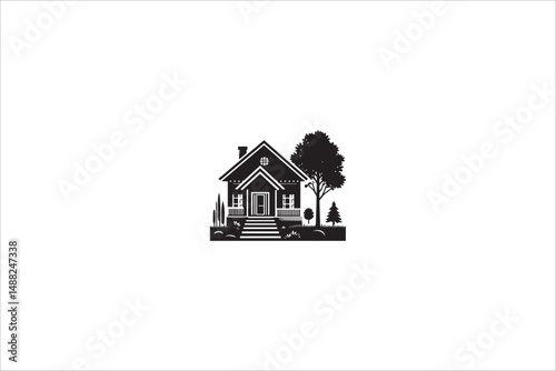 house and building silhouette with a simple, understated design set against a white background