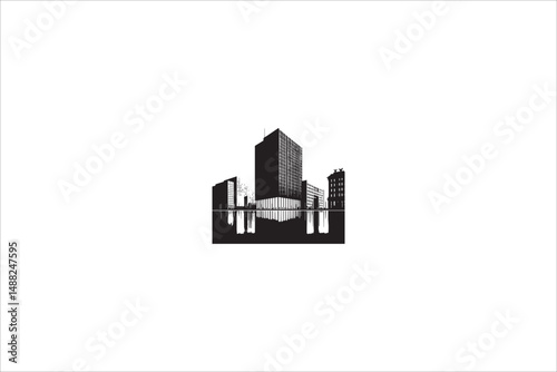 house and building silhouette with a simple, understated design set against a white background
