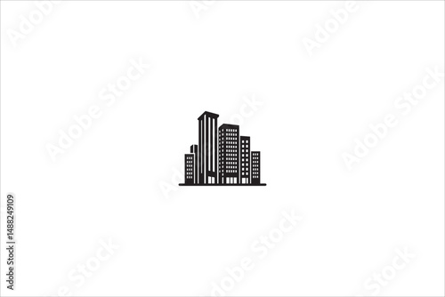 house and building silhouette with a simple, understated design set against a white background